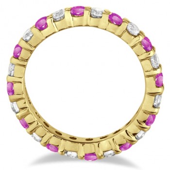 Eternity Lab Grown Diamond & Pink Sapphire Ring Band 14k Yellow Gold (2.35ct)