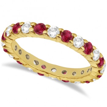 Eternity Lab Grown Diamond & Ruby Ring Band 14k Yellow Gold (2.35ct)