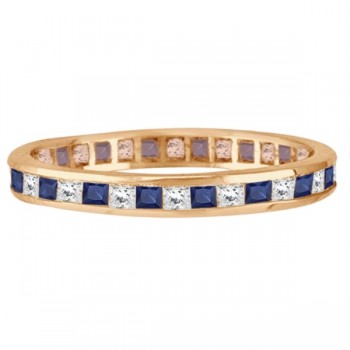 Princess-Cut Lab Grown Sapphire & Diamond Eternity Ring 14k Rose Gold (1.26ct)