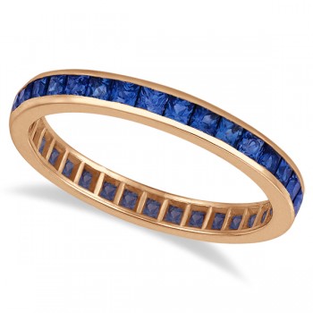 Princess-Cut Lab Blue Sapphire Eternity Ring Band 14k Rose Gold (1.36ct)