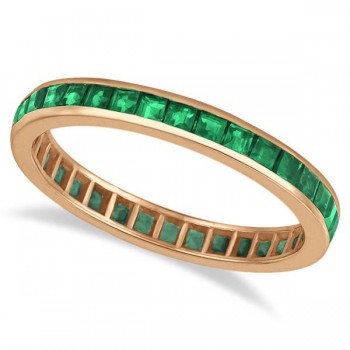 Princess-Cut Emerald Eternity Ring Band 14k Rose Gold (1.36ct)