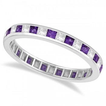 Princess-Cut Amethyst & Diamond Eternity Ring 14k White Gold (1.26ct)