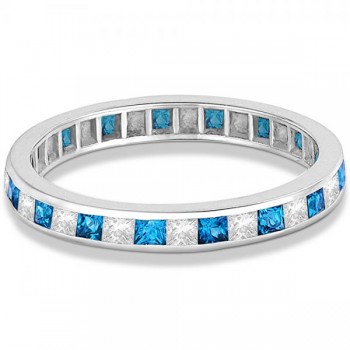 Princess-Cut Blue Topaz & Diamond Eternity Ring 14k White Gold (1.26ct)
