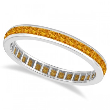 Princess-Cut Citrine Eternity Ring Band 14k White Gold (1.36ct)