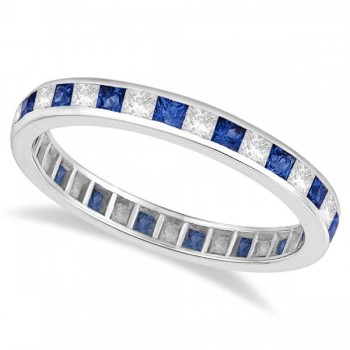 Princess-Cut Lab Grown Sapphire & Diamond Eternity Ring 14k White Gold (1.26ct)