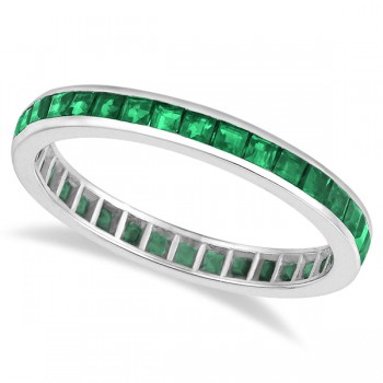 Princess-Cut Emerald Eternity Ring Band 14k White Gold (1.36ct)