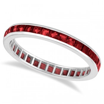 Princess-Cut Garnet Eternity Ring Band 14k White Gold (1.20ct)