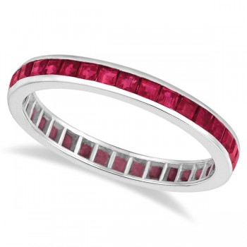 Princess-Cut Lab Ruby Eternity Ring Band 14k White Gold (1.20ct)