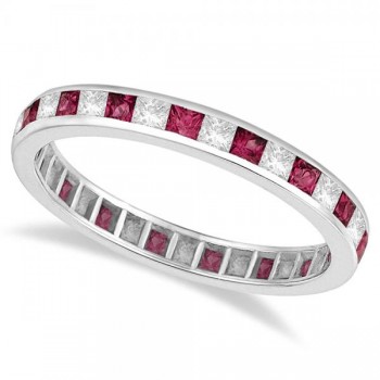 Princess-Cut Lab Grown Ruby & Diamond Eternity Ring 14k White Gold (1.26ct)