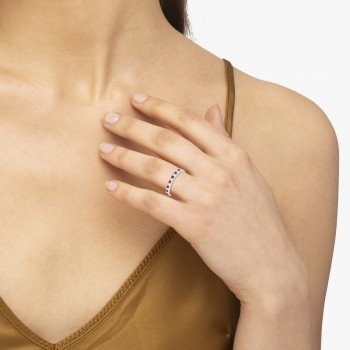 Princess-Cut Lab Grown Ruby & Diamond Eternity Ring 14k White Gold (1.26ct)