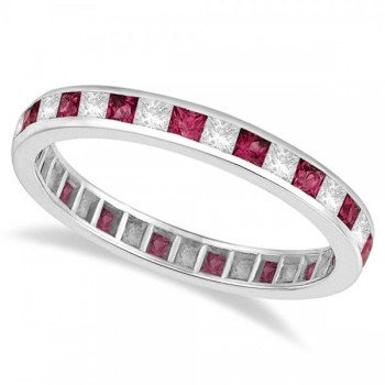 Princess-Cut Ruby & Diamond Eternity Ring 14k White Gold (1.26ct)