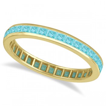 Princess-Cut Aquamarine Eternity Ring Band 14k Yellow Gold (1.36ct)