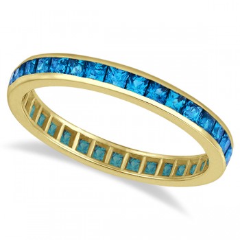 Princess-Cut Blue Topaz Eternity Ring Band 14k Yellow Gold (1.36ct)