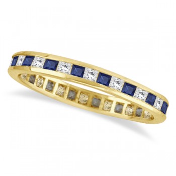 Princess-Cut Lab Grown Sapphire & Diamond Eternity Ring 14k Yellow Gold (1.26ct)