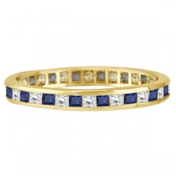 Princess-Cut Lab Grown Sapphire & Diamond Eternity Ring 14k Yellow Gold (1.26ct)