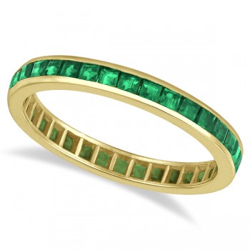 Princess-Cut Lab Emerald Eternity Ring Band 14k Yellow Gold (1.36ct)