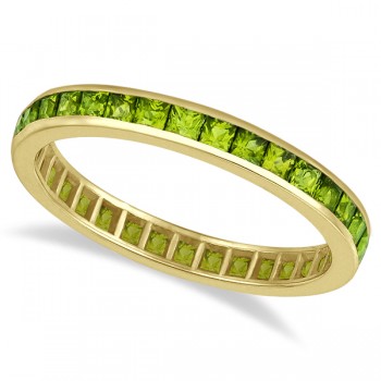 Princess-Cut Peridot Eternity Ring Band 14k Yellow Gold (1.36ct)