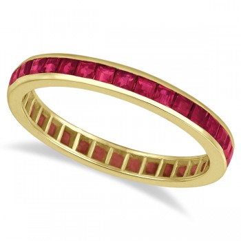Princess-Cut Lab Ruby Eternity Ring Band 14k Yellow Gold (1.20ct)