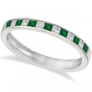 Channel Set Diamond & Emerald Ring Band 14k White Gold (0.60ct)