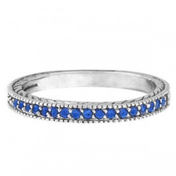 Blue Sapphire Stackable Ring With Milgrain Edges in 14k White Gold