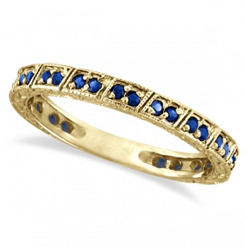 Blue Sapphire Stackable Ring Anniversary Band in 14k Yellow Gold