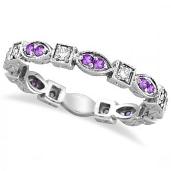 Amethyst & Diamond Eternity Anniversary Ring Band 14k White Gold