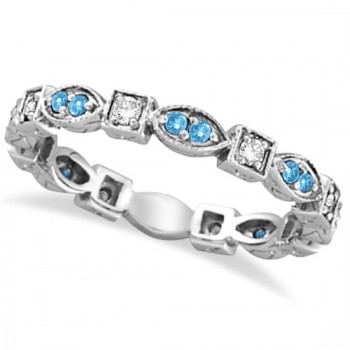 Aquamarine & Diamond Eternity Anniversary Ring Band 14k White Gold