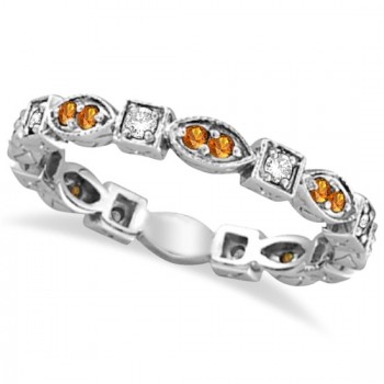 Citrine & Diamond Eternity Anniversary Ring Band 14k White Gold