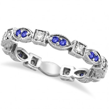 Tanzanite & Diamond Eternity Anniversary Ring Band 14k White Gold