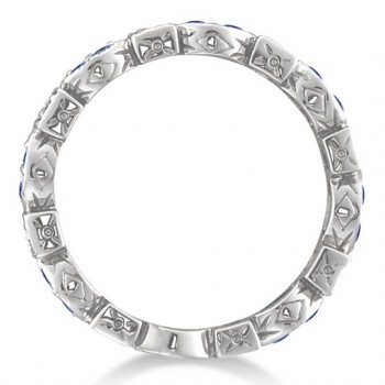 Tanzanite & Diamond Eternity Anniversary Ring Band 14k White Gold