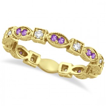 Amethyst & Diamond Eternity Anniversary Ring Band 14k Yellow Gold
