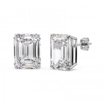 0.50ct Emerald-Cut Moissanite Stud Earrings 18kt White Gold (F-G, VVS1)