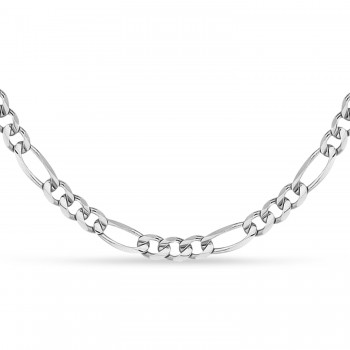 Figaro Chain Necklace With Lobster Lock 14k White Gold