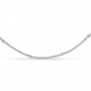 Curb Saturn Chain Necklace 14k White Gold