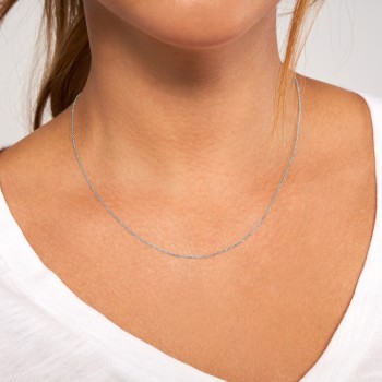 Cable Chain Necklace With Lobster Lock 14k White Gold