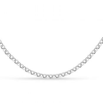 Hollow Rolo Chain Necklace 14k White Gold