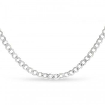 Curb Chain Necklace With Lobster Lock 14k White Gold