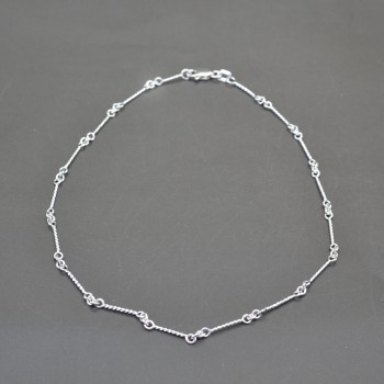 Alternating Cable Chain Link Ankle Bracelet 14k White Gold