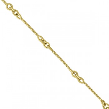 Alternating Cable Chain Link Ankle Bracelet 14k Yellow Gold