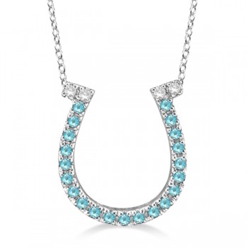 Aquamarine & Diamond Horseshoe Pendant 14k White Gold (0.25ct)