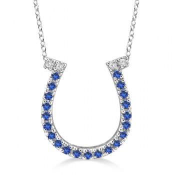 Sapphire & Diamond Horseshoe Pendant Necklace 14k White Gold (0.25ct)