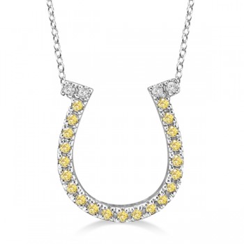 Fancy Yellow Canary Diamond Horseshoe Pendant Necklace 14k White Gold