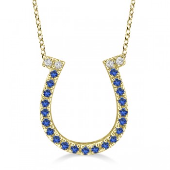 Sapphire & Diamond Horseshoe Pendant Necklace 14k Yellow Gold (0.25ct)