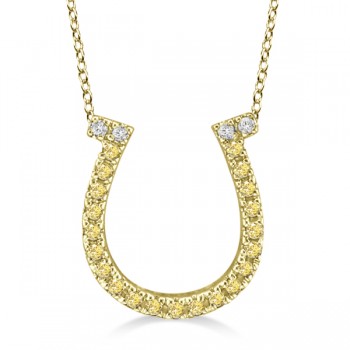 Fancy Yellow Canary Diamond Horseshoe Pendant Necklace 14k Yellow Gold