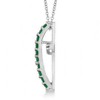 Emerald & Diamond Cross Pendant Necklace 14k White Gold (0.25ct)