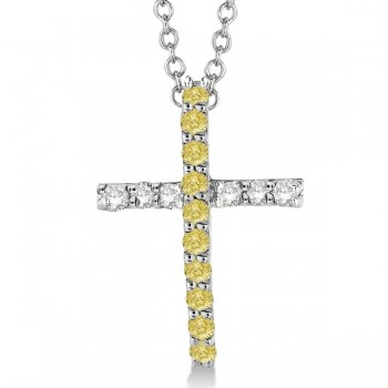 Yellow & White Diamond Cross Pendant Necklace 14k White Gold (0.25ct)