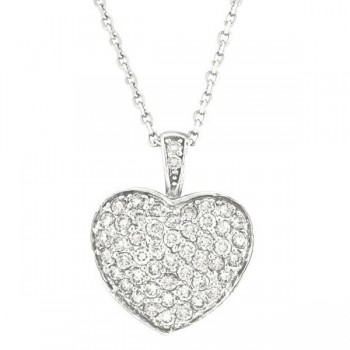 Diamond Puffed Heart Pendant Necklace in 14k White Gold (1.30ctw)