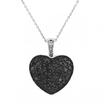 Black Diamond Puffed Heart Pendant in 14k White Gold (1.30ctw)