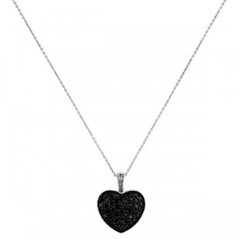 Black Diamond Puffed Heart Pendant in 14k White Gold (1.30ctw)