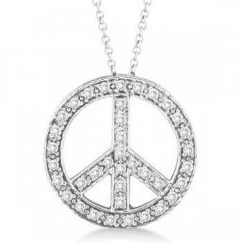 Lab Grown Diamond Peace Sign Pendant Necklace 14k White Gold (0.50ct)